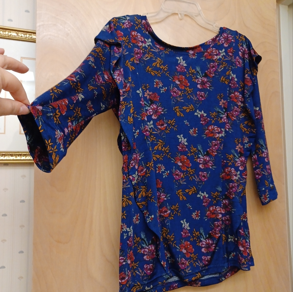 Free People blue floral ruffle boho Dock Street top Sz M - Picture 5 of 14